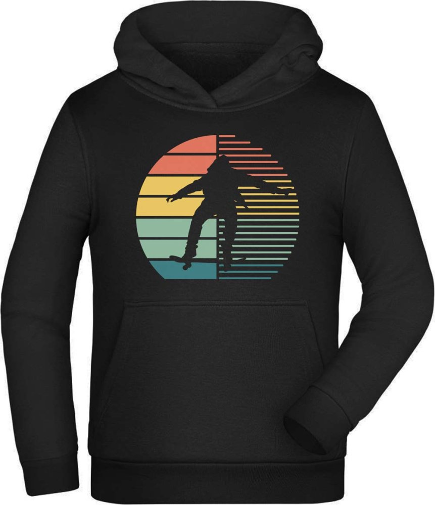 Skater Hoodie Kids Hooded Sweater - Retro Jumping Skateboarder i540